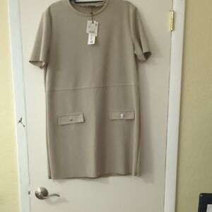 Zara Beige Short Sleeve Mini Dress
